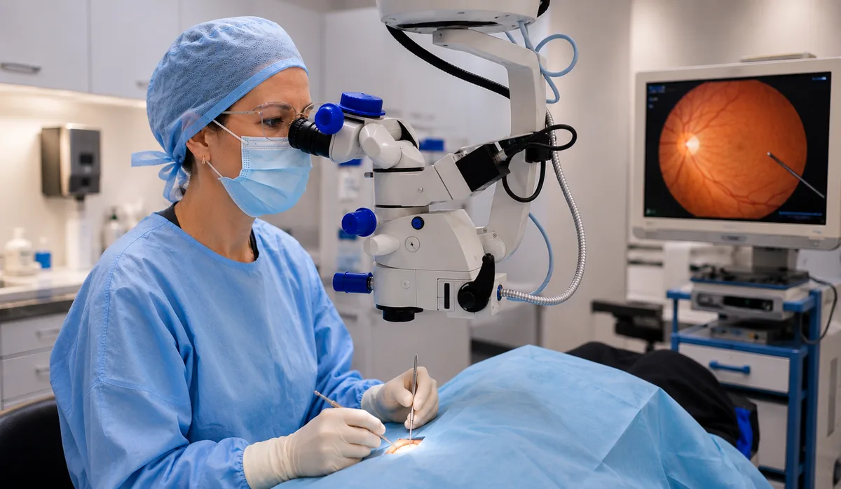 Dra. Christine Lanssoni Zucatti realizando cirurgia vitreorretiniana