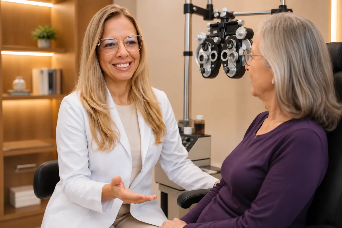 Dra. Christine Lanssoni Zucatti em consulta — especialista em retina em Brasília